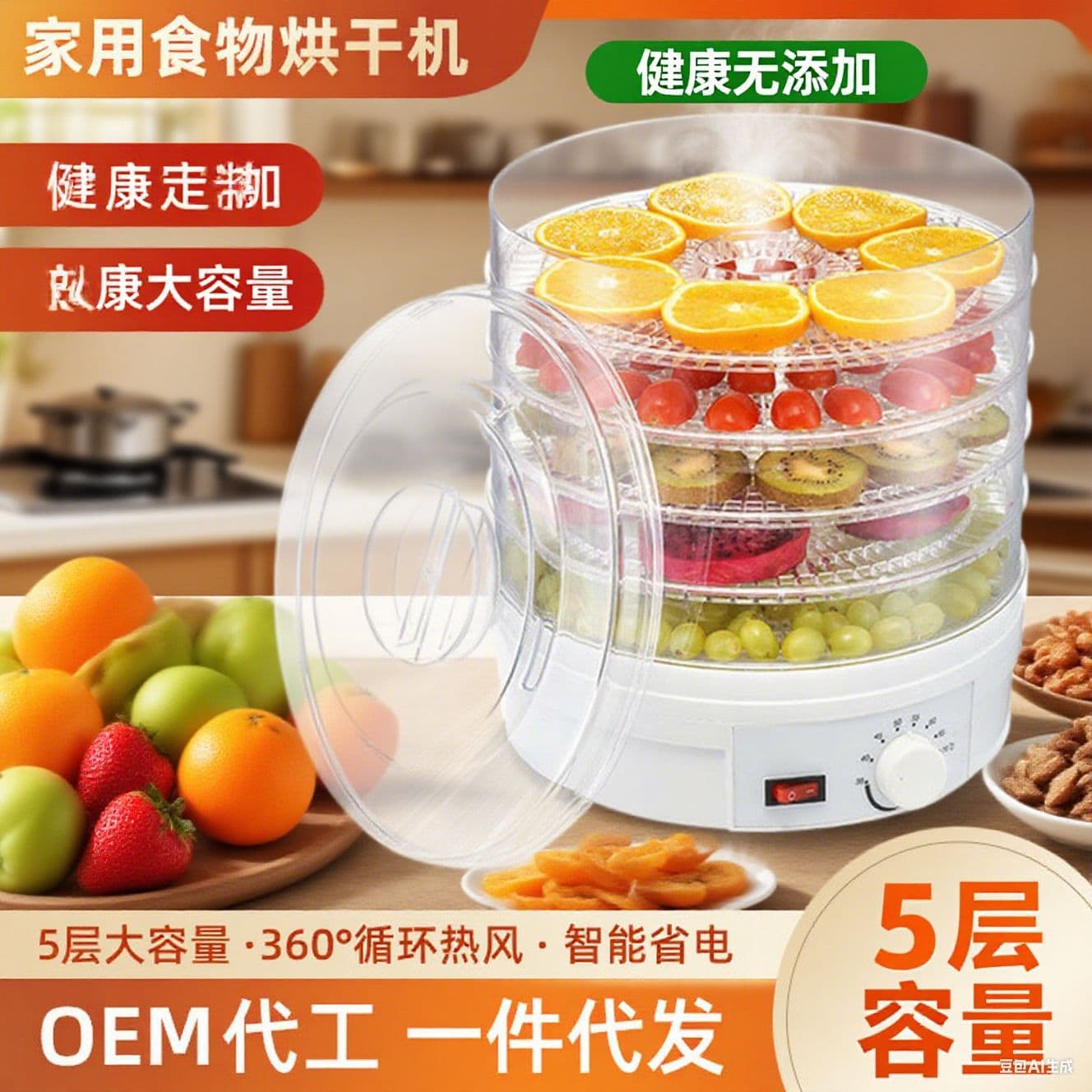 Food Dehydrator Us Standard Fruit Tea Vegetable Dried Fruit Machine Pet Snacks Drying Air Drying Machine Food Dried