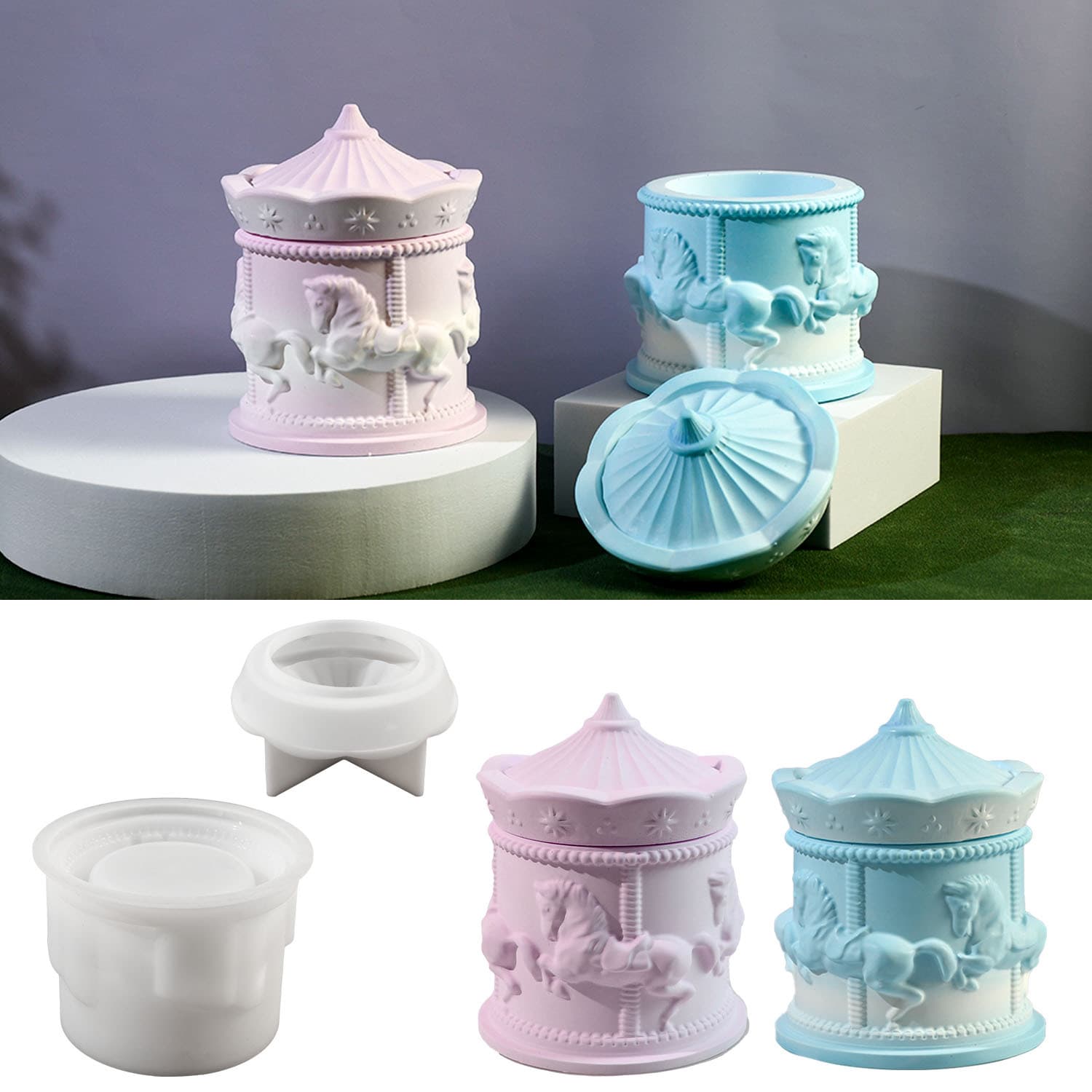 Zhongcheng silicone diy glue mold carousel storage box silicone mold creative storage tank cross-border hot sale