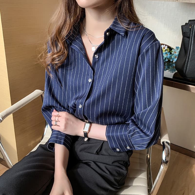 Vertical Stripe Blouse for Women 2026 New Spring Autumn Light Luxury High-End Professional Long-Sleeve Shirt Commuter Formal Top
