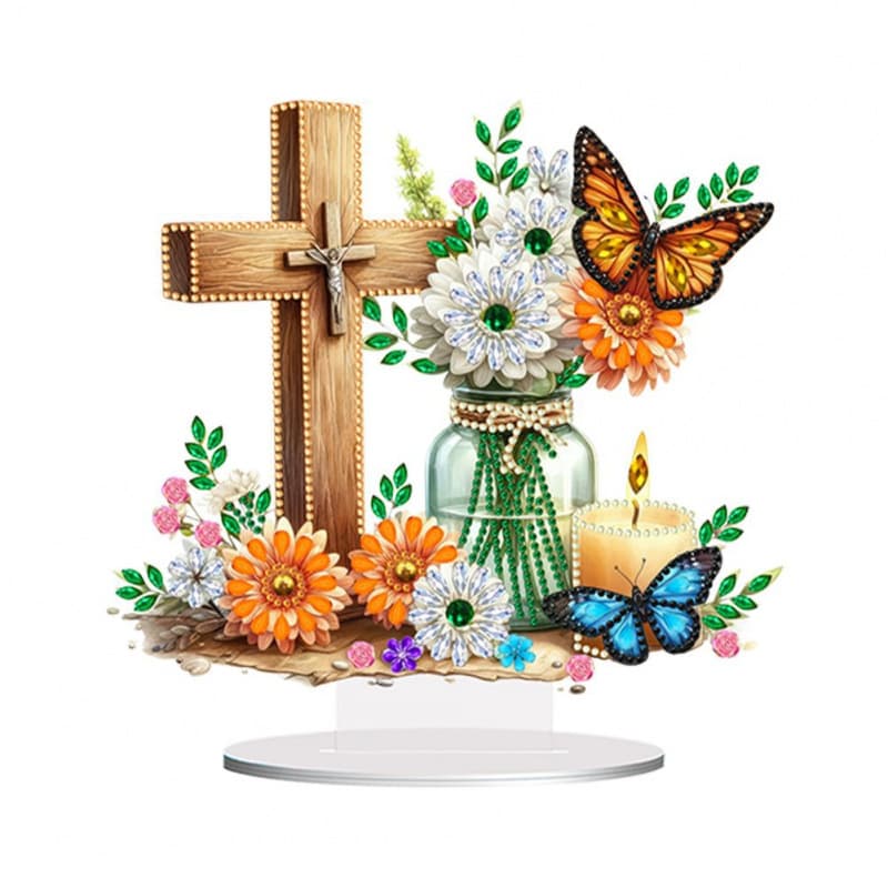 Cross-border new product Diamond Painted Cross Ornament 5D Gemstone Embroidery Art Home Office Desktop Decoration