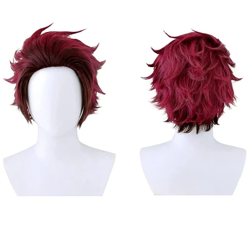 Demon Slayer: Kimetsu no Yaiba series Kamado Tanjiro COS wig red brown gradient reversed back short hair full headgear style
