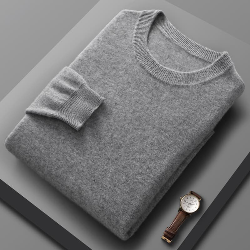 New Autumn/Winter 2025 Men's Wool Sweater, Round Neck, Simple Basic Cashmere Knit Undershirt, Wholesale