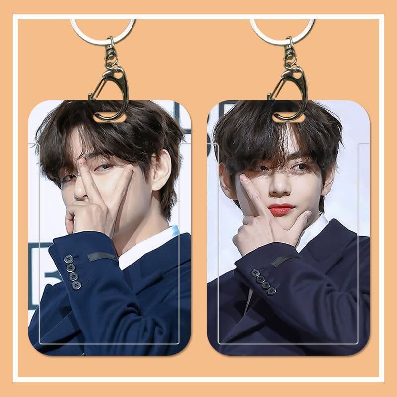 BTS V Kim Taehyung Card Holder Student Campus Card Meal Card Bus Card Protective Hard Shell with Lanyard