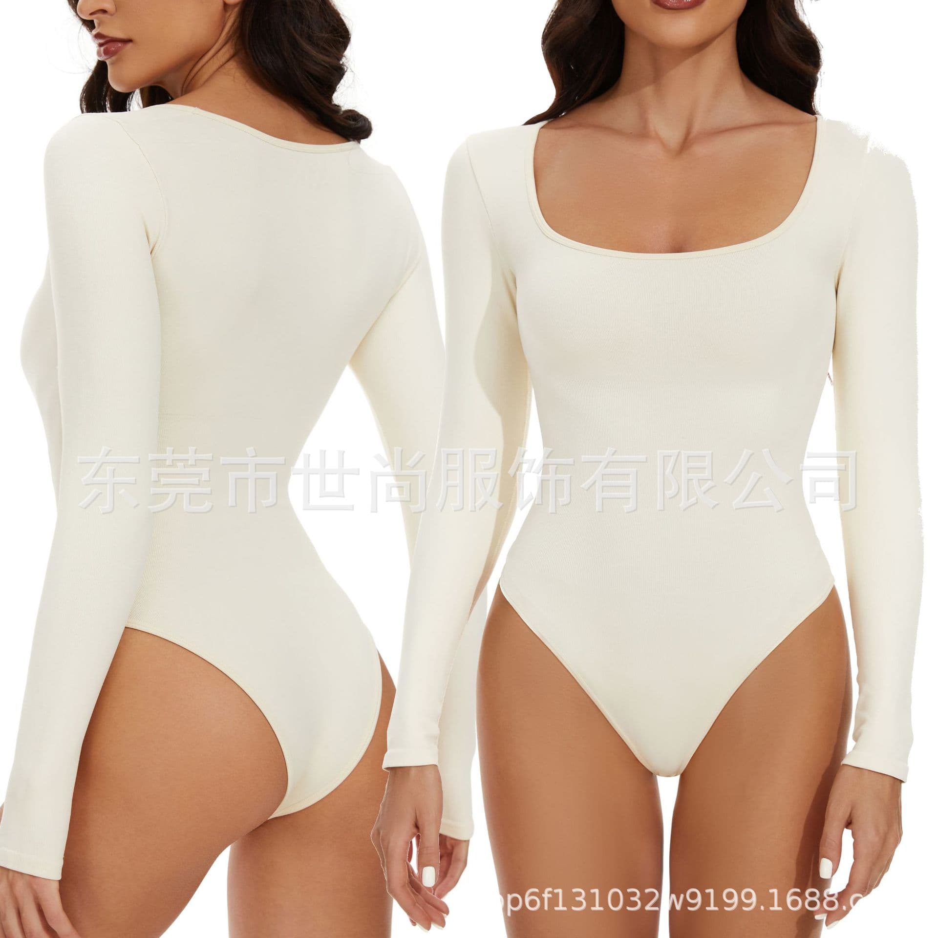 Solid Color Jumpsuit Women Slimming Bottoming Plus Size Hip Lifting Square Collar Long Sleeve Seamless Shapewear Jumpsuit Bodyshape