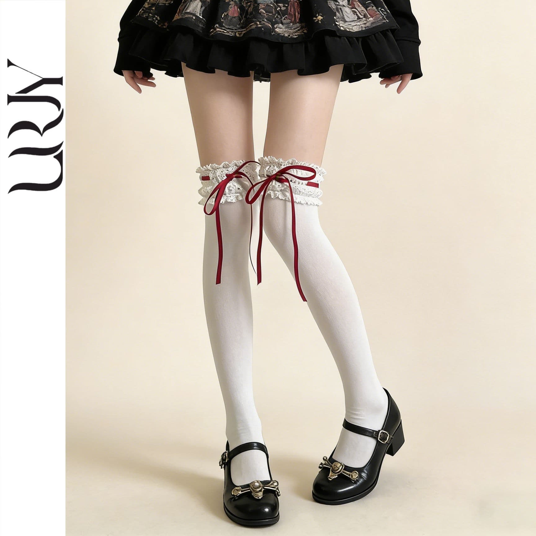 Cotton Drawstring Mid-Calf Socks for Women Spring Summer Ribbon Lace Over-the-Knee Socks Lolita Calf Socks Zhuji Socks