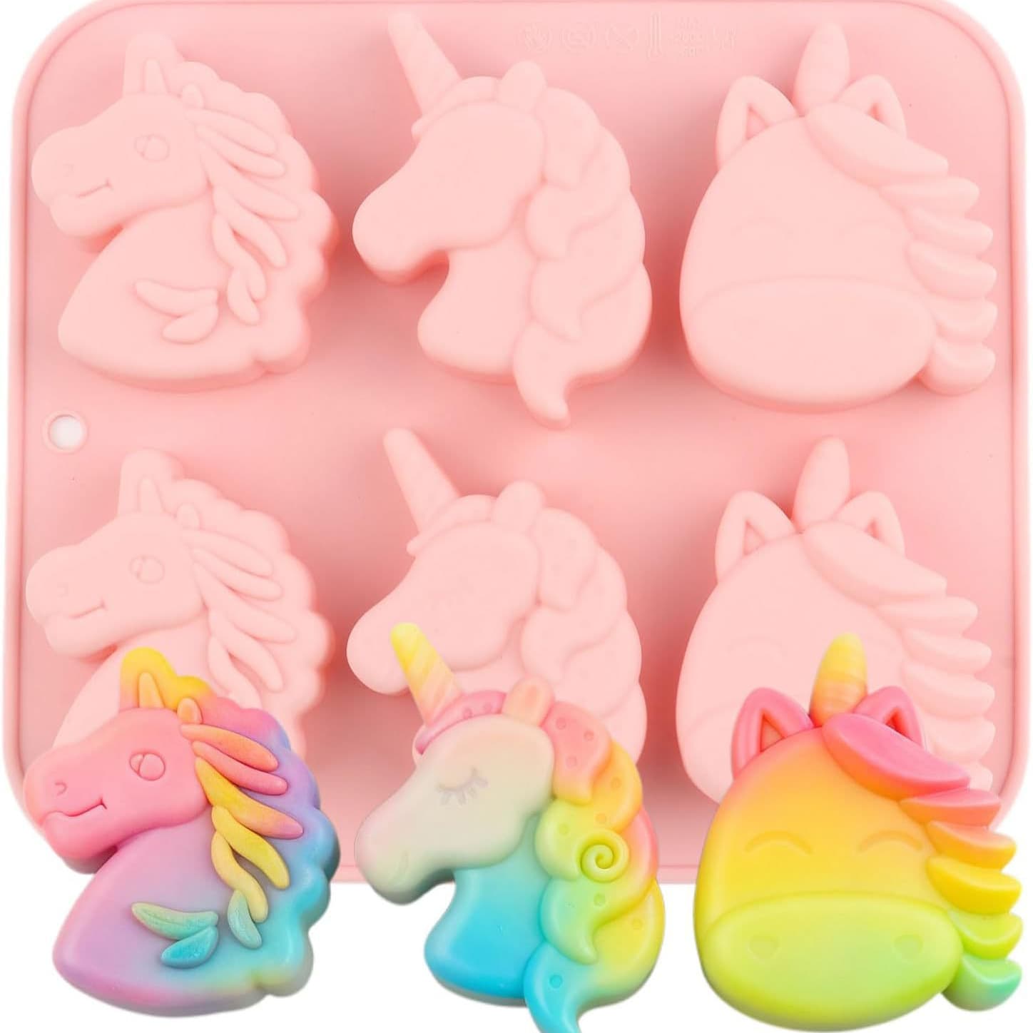 In Stock: 6-Piece Set of 3 Different Unicorn-Shaped Silicone Molds for Cakes, Chocolates, Handmade Soaps, and Ice Cubes
