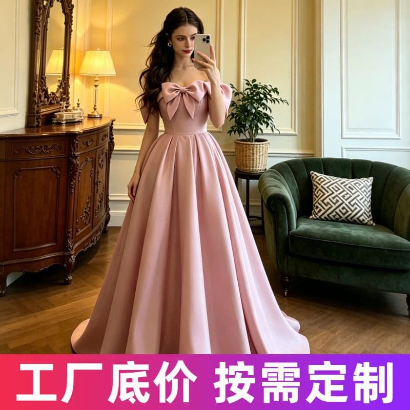Luxury Elegant Off-Shoulder Long Dress for Adults, Art Exams, Graduation, Hosts, Banquets, Socialites