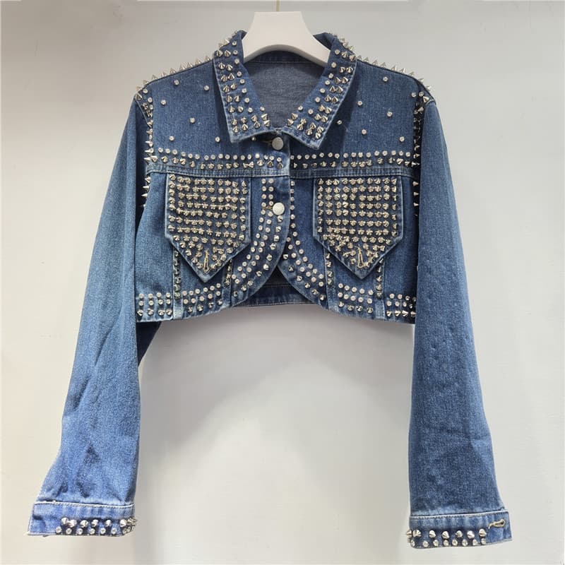INS Heavy Industry Rivet Long-Sleeve Jacket Women's 2026 Spring New Versatile Short Irregular Design Denim Coat