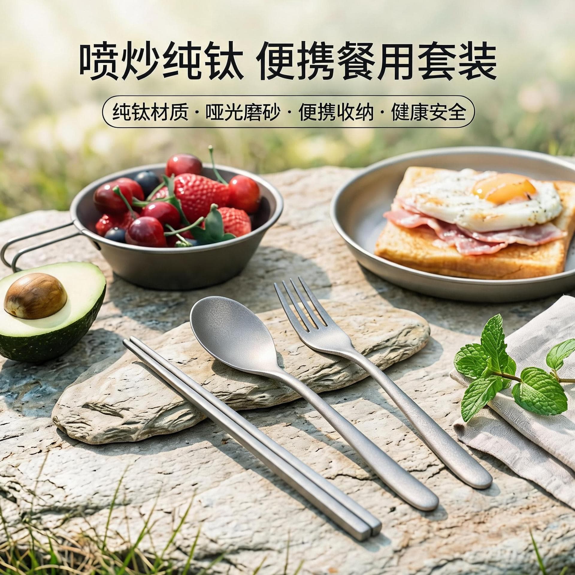 Pure Titanium Spoon Chopsticks Fork Set Outdoor Portable Titanium Tableware Camping Titanium Alloy Chopsticks Fork Spoon Travel 3-Piece Set