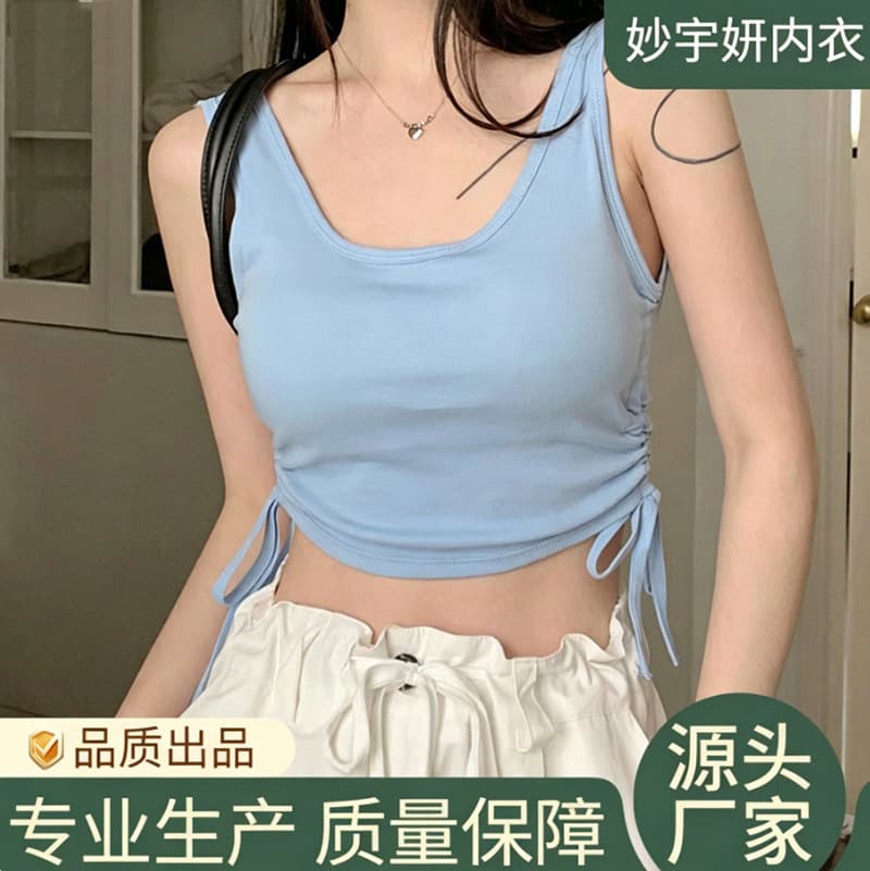New Summer Drawstring Camisole Top, Thin, Sexy, Slim Fit, Inner or Outer Wear, Backless with Padded Cups, Sleeveless