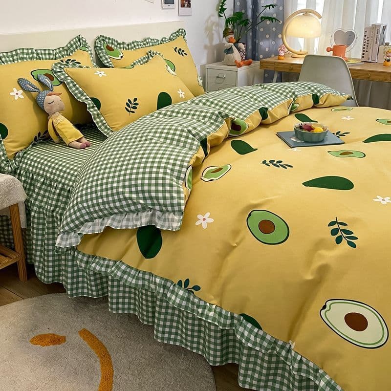 Thickened Skin-Friendly Four-Piece Set, All-Season Korean Style Bed Skirt Duvet Cover, Princess Style Student Dorm Sheet Three-Piece Set on Amazon