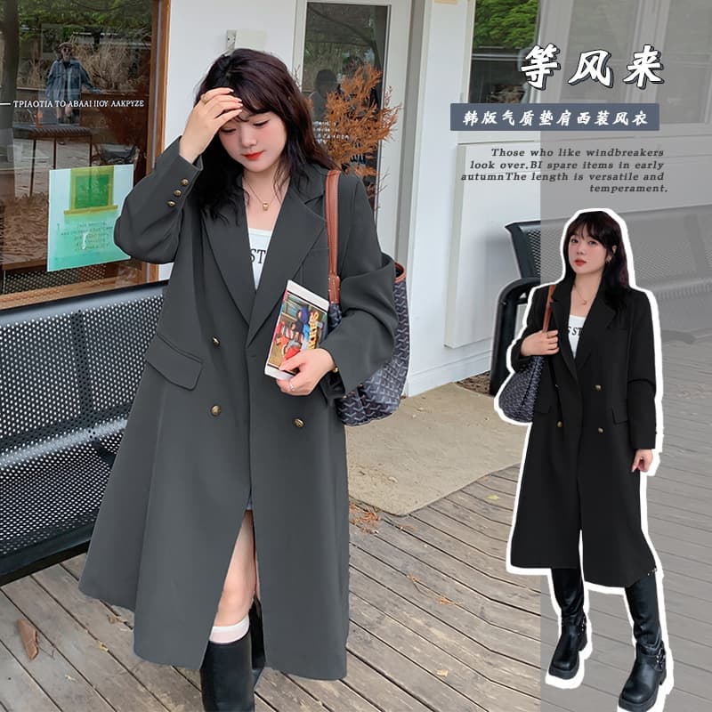 2365 Xuanchen Plus Size Women's Spring New Arrival Korean Style Elegant Knee-length Loose Slimming Suit-style Trench Coat