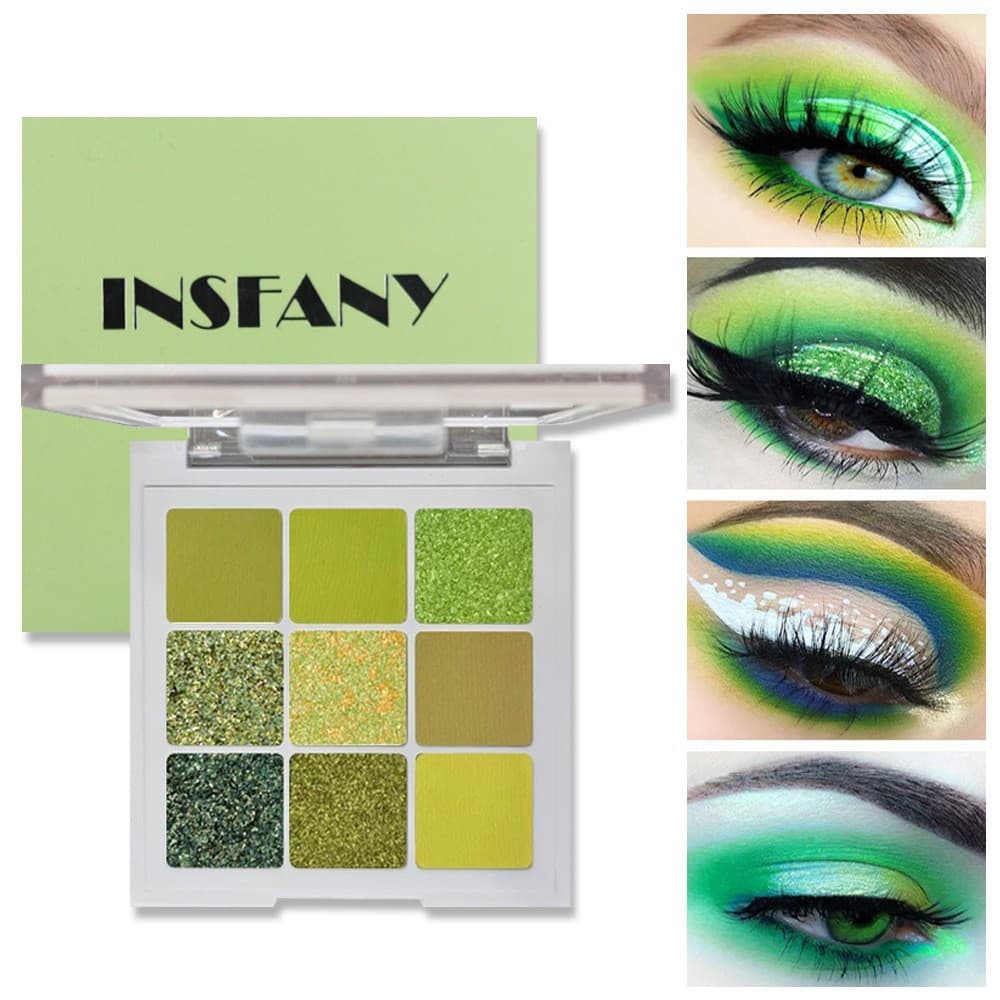 Viral Hot Green Avocado 9-Color Eyeshadow Palette INSFANY Brightening Eye Shimmer Diamond Eyeshadow In Stock