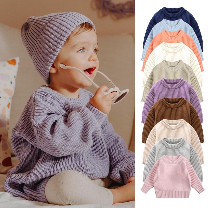 Trending Baby Round Neck Sweater for Boys and Girls Toddler Kids Autumn Winter Loose Knit Cardigan