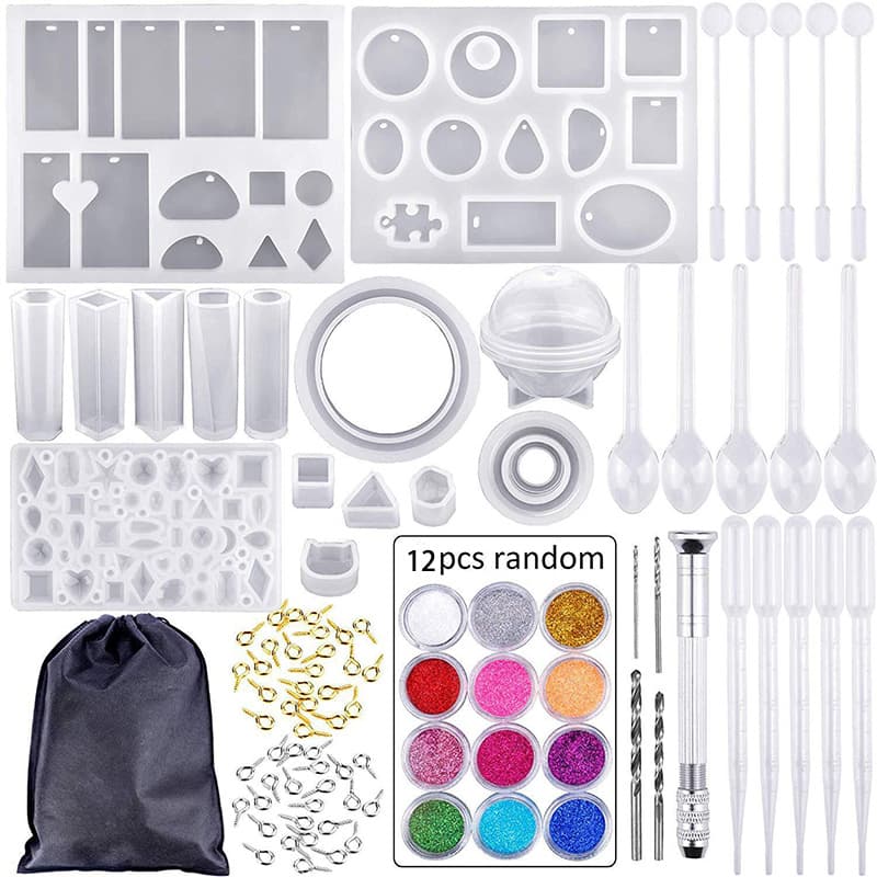 284-Piece DIY Crystal Epoxy Resin Tool Kit Bracelet Pendant Jewelry Mold Set with Drill Bits 12-Color Sequins