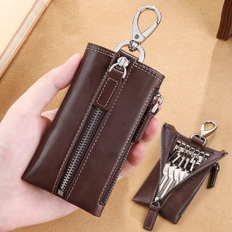 Men's New Multifunctional Large-Capacity Genuine Leather Texture Zipper Car Key Holder Coin Purse Women's Mini Key Case