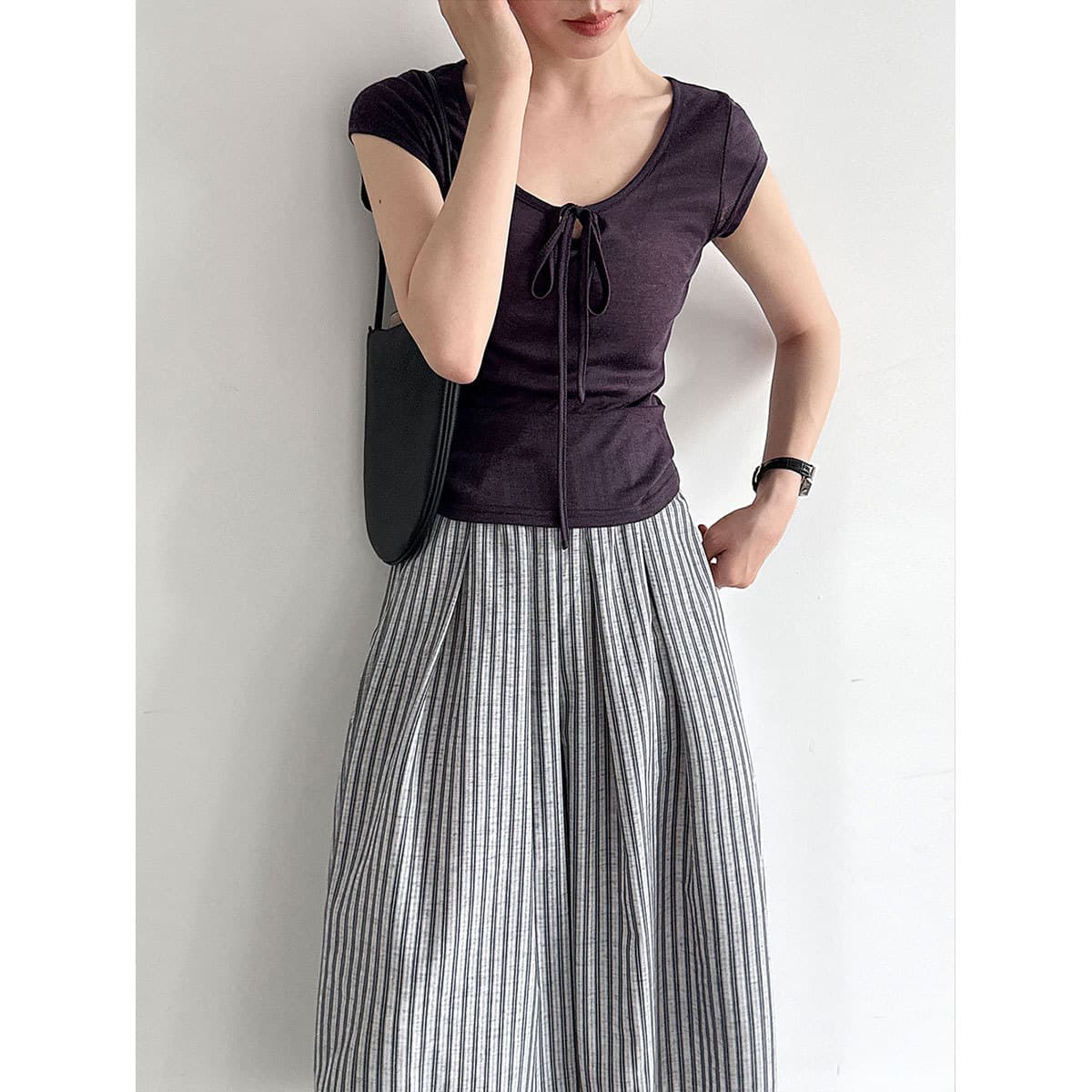 LUXI Designed Neckline Tie Knit Top Women 26 Summer New Raglan Sleeve Slim Fit Versatile Blouse 21059