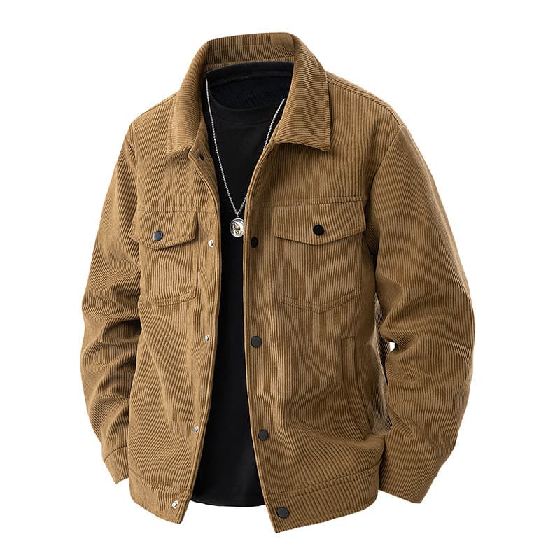 Spring/Autumn Corduroy Warm Windbreaker Jacket, Functional American Retro Workwear Coat, Sports Wear-Resistant Casual Top