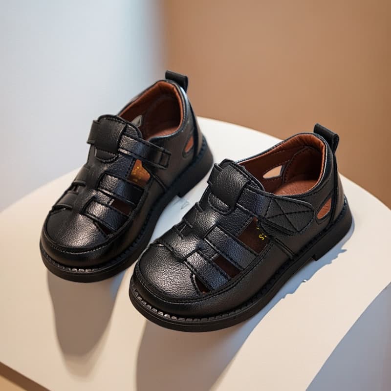 Boys' Sandals Ages 8-12 2025 Summer Leather Sandals Closed-Toe Children's Shoes Soft Sole Hollow Out Performance Shoes