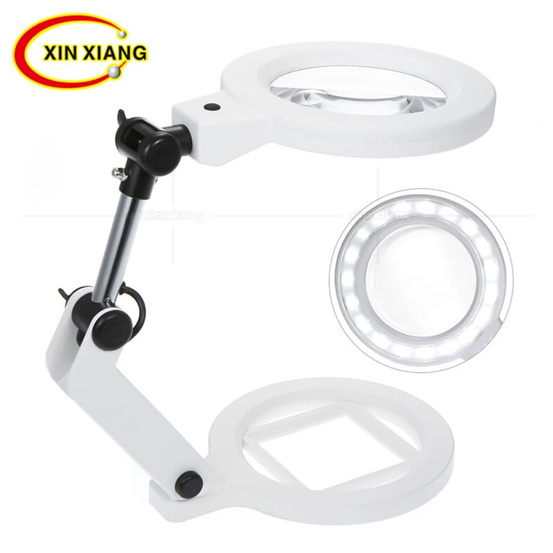 138mm Large Mirror Surface Rechargeable/Battery-Powered 22-LED Ring Shadowless Light Desktop Magnifier with Two Magnifications