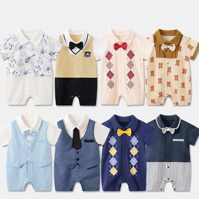 New Summer Baby Thin Bodysuit Short Sleeve Full Moon One-Year-Old Baby Suit Outfit Photo Clothes Crawling Suit