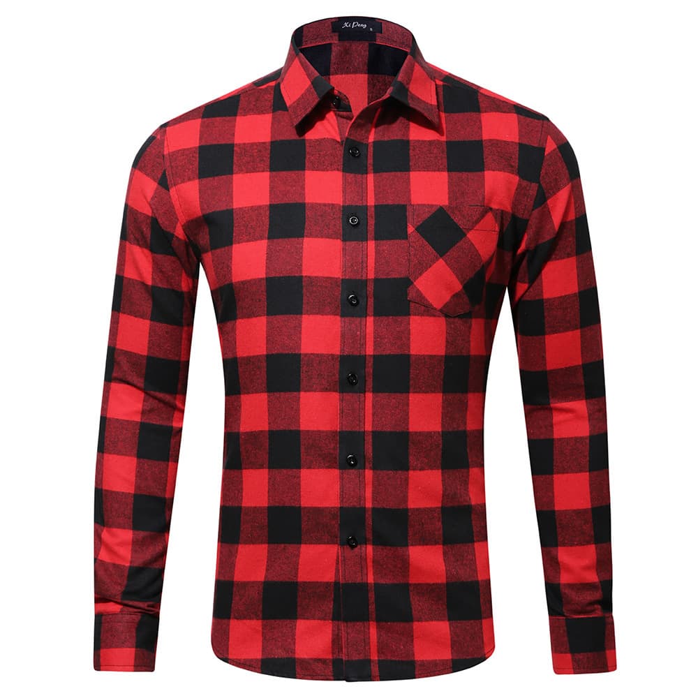 Foreign trade Amazon hot-selling supply cotton farran fabric European size single pocket slim fashion plaid shirt for men