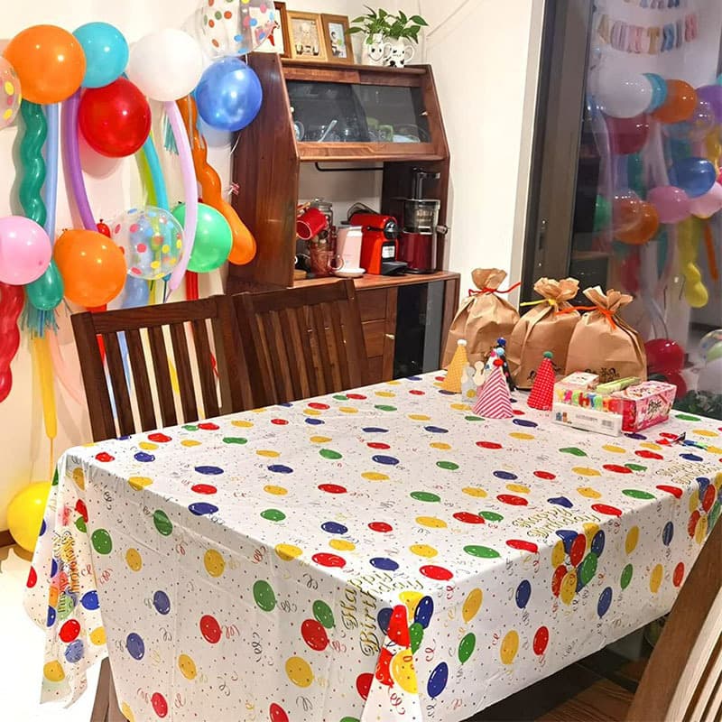 Stylish Birthday Party Disposable Tablecloths in Thick Square Design with White Background, Ideal for Outdoor Picnics