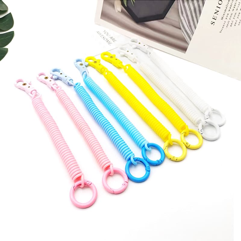 Plastic Spring Rope Jelly Color Keychain Bag Card Holder Lanyard Keychain Anti-lost Elastic Rope Durable For Office Home Use