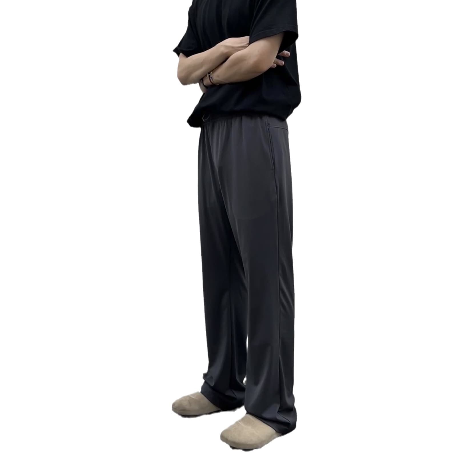 AUTICUP Lulu-Style Summer Cool Ice-Feel Curved Wide-Leg Flared Straight Pants, Slimming Quick-Dry Casual Trend