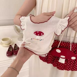 Girls Summer Set Mushroom New Summer Outfit Set Stylish Baby Vest and Bloomers Two-Piece Set