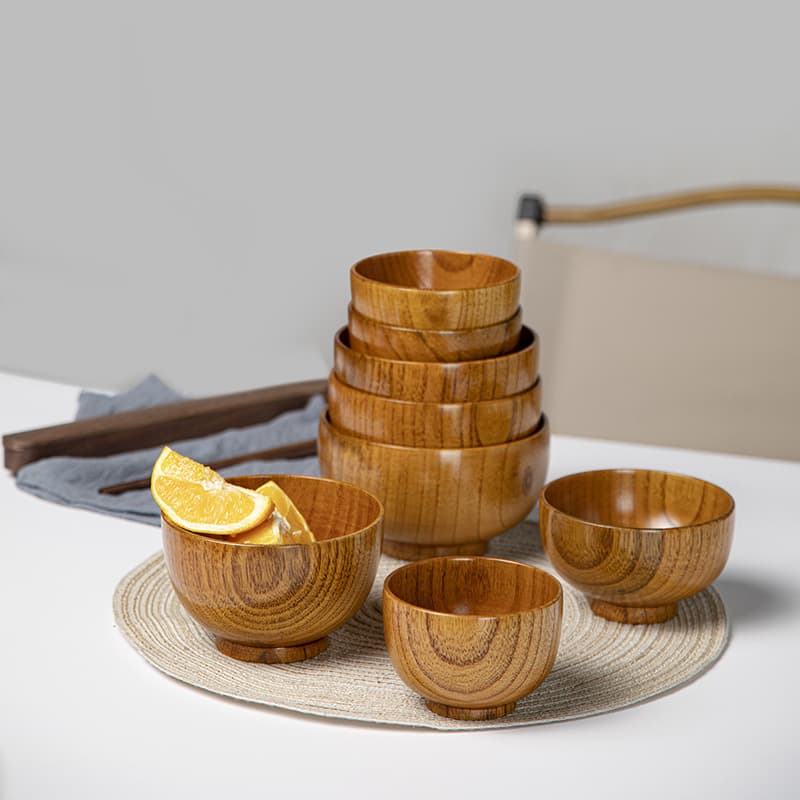 Anti-scald creative environmentally friendly wooden bowl Chinese restaurant solid wood noodle bowl wooden round wooden bowl spot wholesale