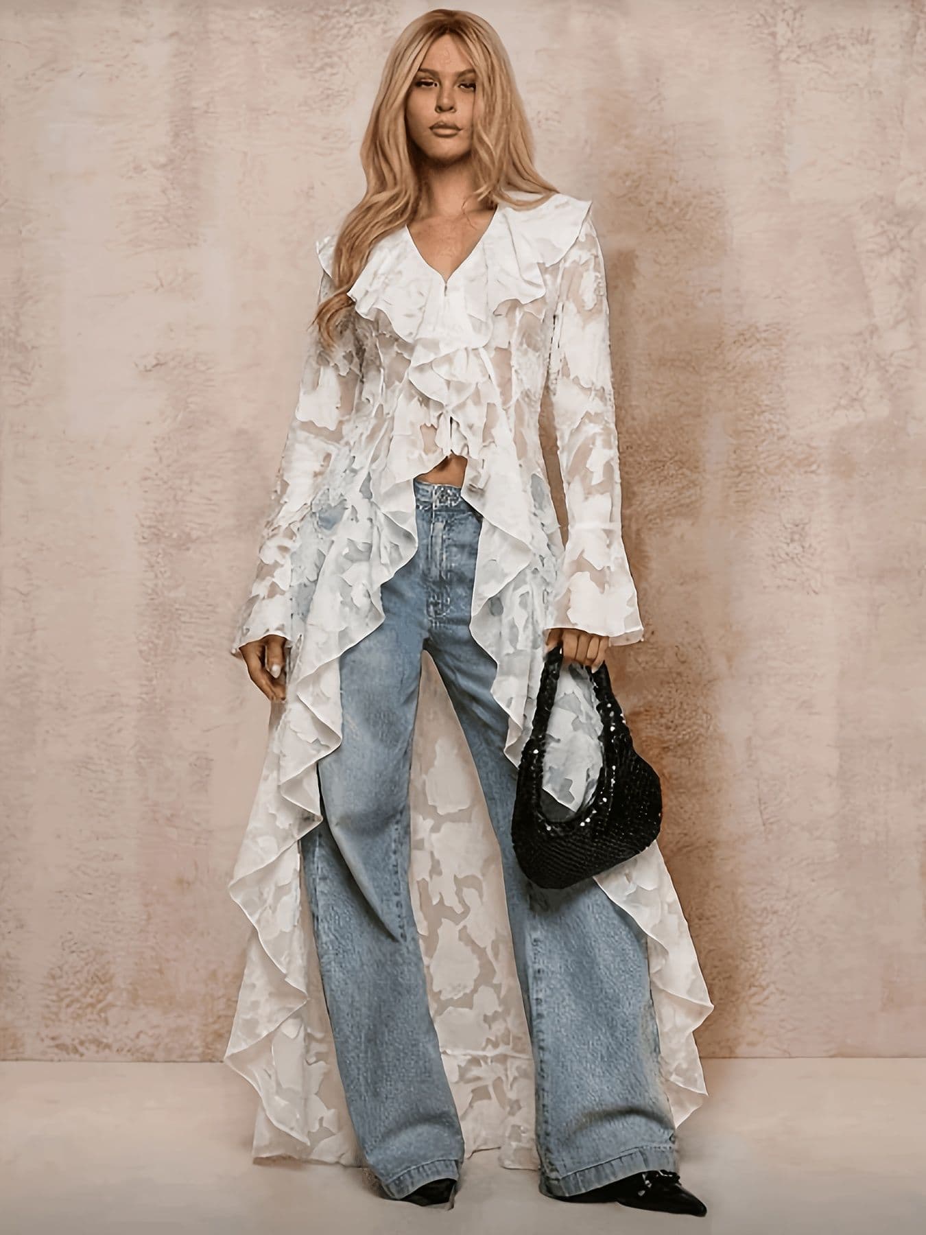 Hot Girl 2026 Summer Elegant Long Cardigan with Lotus Leaf Pendant Design Sensitive Lace Dress Irregular Skirt with Thin Front Belt