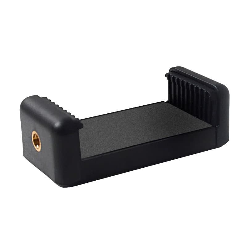 Phone clip, horizontal and vertical, 1/4 screw base, portable for video streaming, flathead and double-hole selfie clip accessories.