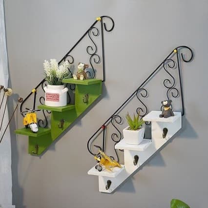 Vintage Wall Decor Hanging Staircase Flower Shelf Entryway Wall Decoration Key, Hook Staircase Shape