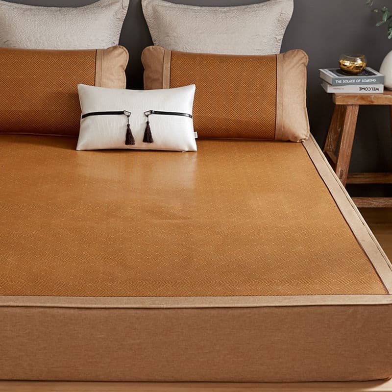 Fitted Sheet Style Double-sided Rattan Mat 1.5m Ice Silk Cooling Mat, Baby Summer Thick 1.8m Foldable Pure Rattan Full Wrap Soft Breathable