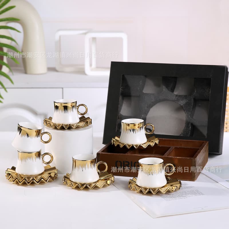 Gold-Rimmed Ceramic Cup with Spoon, Cup and Saucer Set, European-Style Ceramic Cup, Coffee Cup Set, Factory Direct Wholesale Ceramic Set