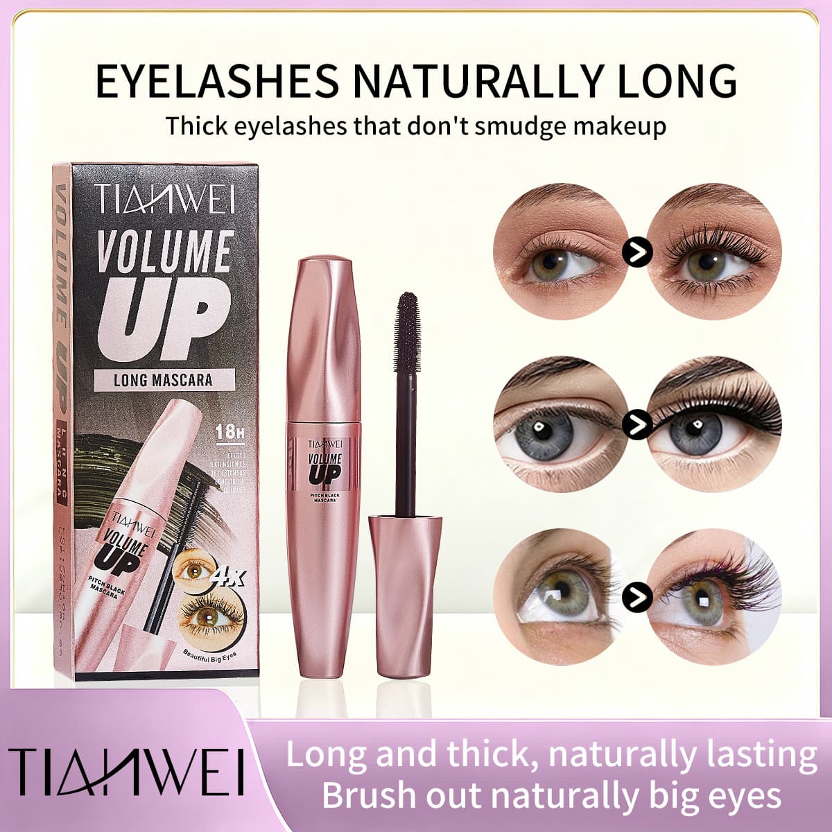 Cross-border Exclusive TIANWEI Lengthening Volumizing Mascara Natural Long-lasting Setting Waterproof Smudge-proof Mascara