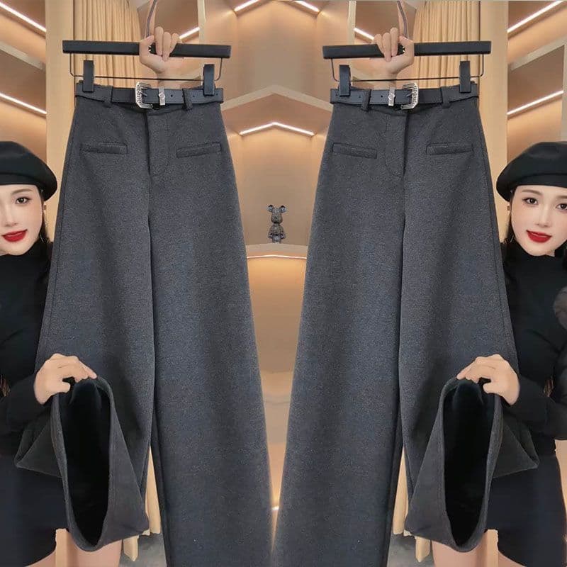 European Style Trendy High-End New Arrival Chic Wide-Leg Pants Autumn/Winter Wool Thickened High-Waist Versatile Casual Long Pants for Women