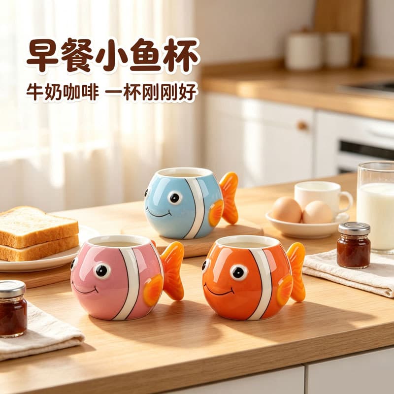 Cross-border ocean fish shape ceramic mug creative couple pair cup home breakfast milk coffee cup in stock