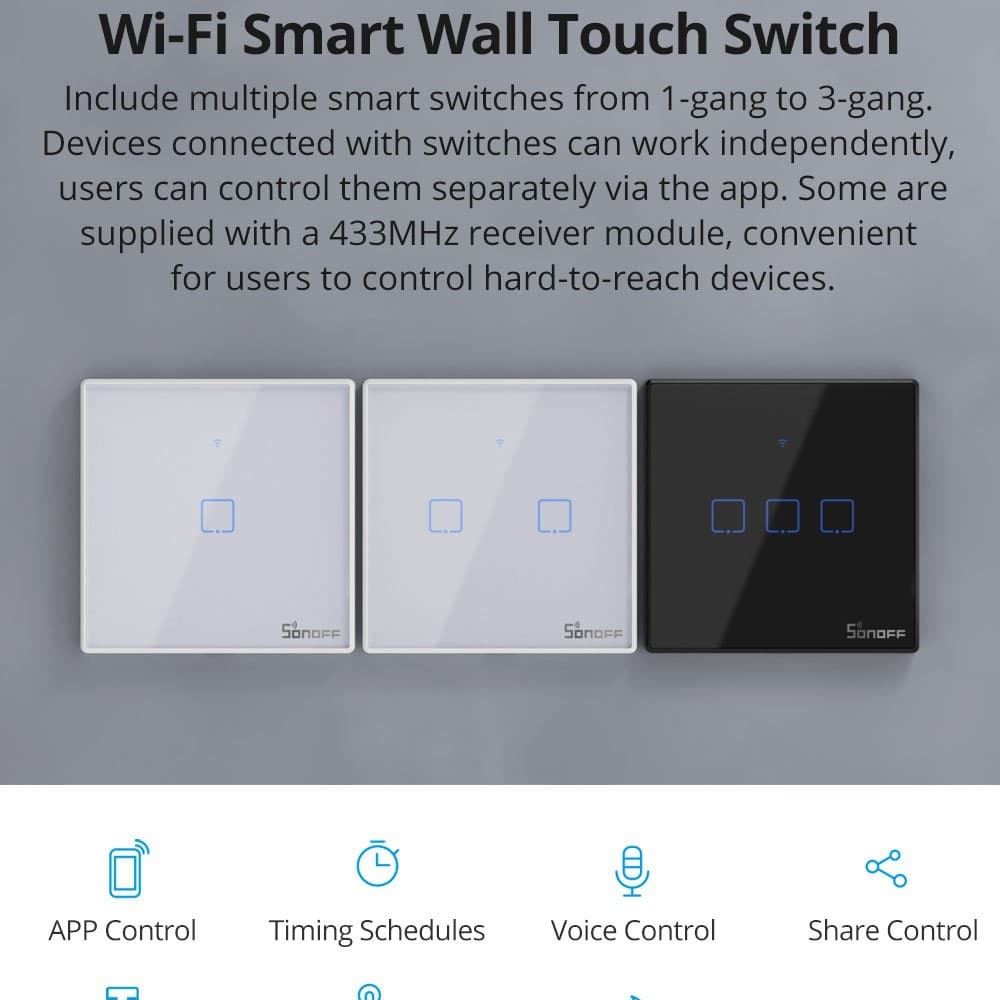 SONOFF T0UK2C T1UK2C T0EU3C T1EU1C T1EU2C Touch Switch EU/UK Standard