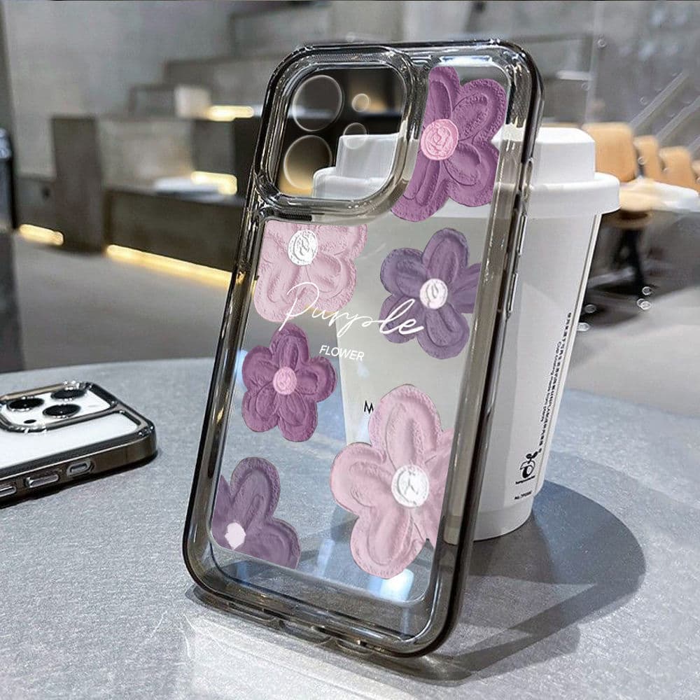 Pink Purple Floral Painting Case for iPhone 17 Pro Max 15/14 Apple 13 Full Coverage 12 Drop Protection 16