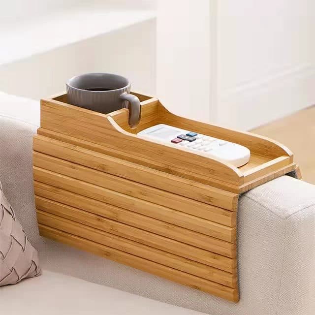 Modern Minimalist Bamboo Tray Portable for Sofa Bedroom Coffee Cup Plate Remote Control Organizer