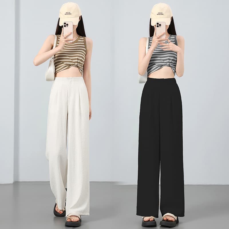 Ice Silk Cotton Linen High Waist Wide Leg Pants Skirt Women Spring Summer Thin Yamamoto Pants Elastic Drape Floor-Length Sun Protection Linen Pants