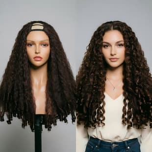 African U-Shape Fluffy Afro Curly Hair with Spiral Curly Ends, Clip-In Half Wig