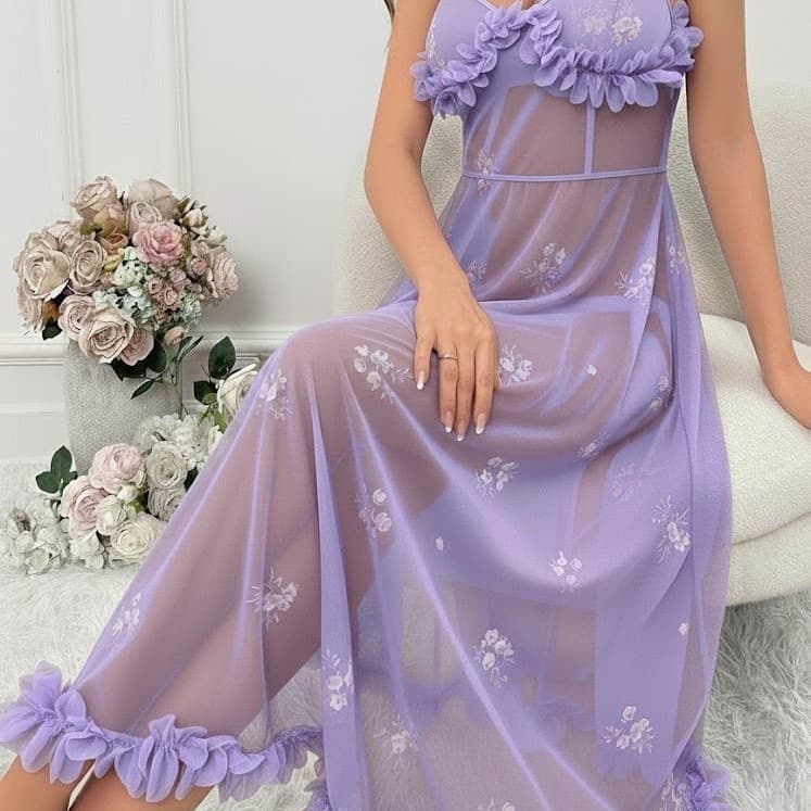 New Cross-Border Sexy Lingerie Sleepwear Slimming Fitted Suspender Nightgown Long Mesh Nightgown Women's Summer Wholesale