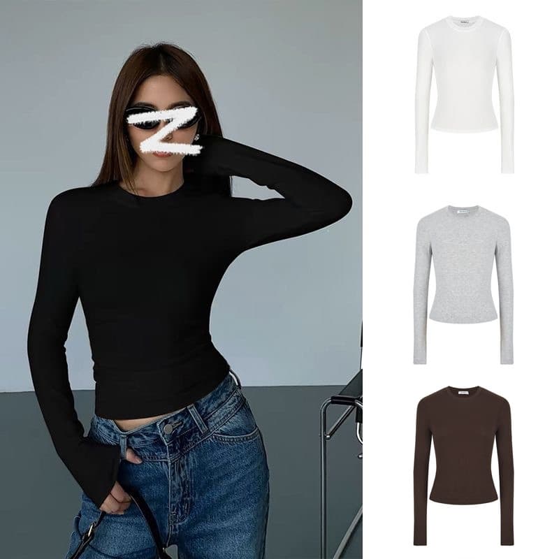 2026 Basic Slim Slim Long Sleeve T-shirt for Women Autumn New Versatile Korean Style Hot Girl Bottoming Top for Women Trendy