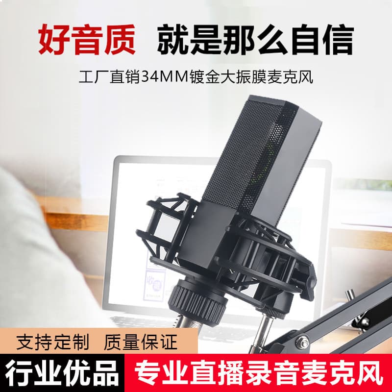 Condenser Microphone for Streaming, Recording, Conferencing, Singing, Live Broadcast Equipment with 48V Large Diaphragm 34mm Capsule KTV Mic