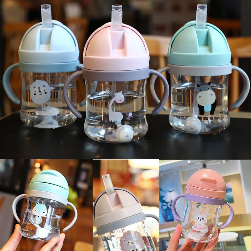 Children's sippy cup pc plastic water cup kindergarten baby drinking cartoon with handle baby learning drinking cup