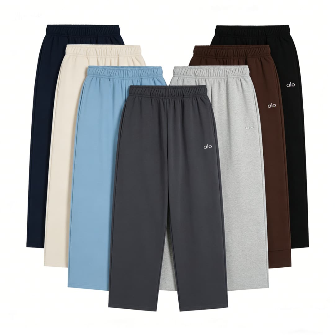 26Ss New Model Hot-Selling Export Alo American-Style Logo Silver-Embossed Fleece Sweatpants Set Unisex Alo
