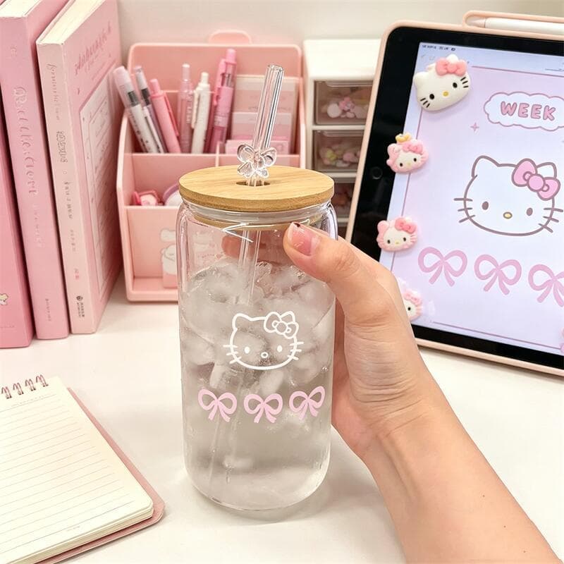 Original Ins-Style Pink Girly Bow Fresh Cola Cup with Straw Water Cup for Home Couples